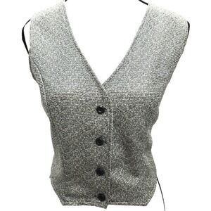 Vtg 70s Sears Womens M Forest Green Poly Sweater Vest V-Neck Button Up RN 52438